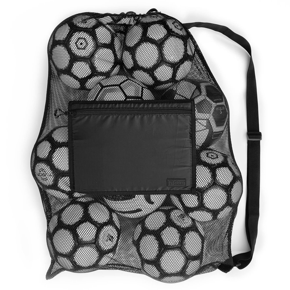 Fitdom Extra Large Heavy Duty Mesh Bag. Best for Soccer Ball, Water Sports, Beach Cloth, Swimming Gears. Adjustable Shoulder Strap. Secure Side Pocket