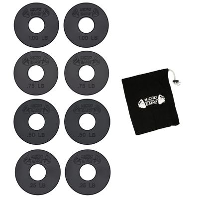 Micro Gainz Standard 1-Inch Center Hole Fractional 8 Piece Weight Plates with Bag, Designed for Standard 1-Inch Dumbbell & Barbell for Strength Training and Weight Lifting, Made in USA (Black)