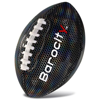 Barocity Football Premium Boy and Girl Official Match Ball with Reflective Iridescent Rainbow Hex Pattern, Durable Indoor, Outdoor, Training Practice Game Size 3 Black