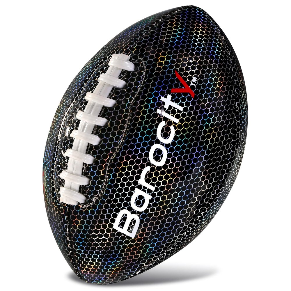 Barocity Football Premium Boy and Girl Official Match Ball with Reflective Iridescent Rainbow Hex Pattern, Durable Indoor, Outdoor, Training Practice Game Size 3 Black