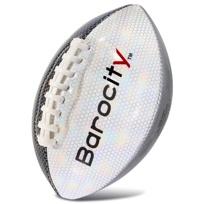Barocity Football Premium Boy and Girl Official Match Ball with Reflective Iridescent Rainbow Hex Pattern, Durable Indoor, Outdoor, Training Practice Game Playtime - Size 3 Silver Black Gold