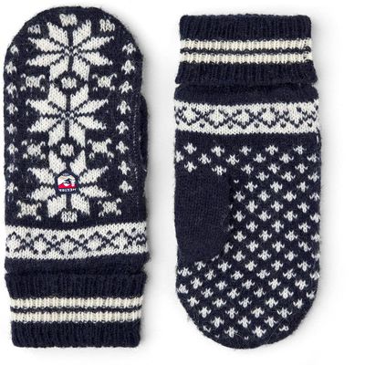 Hestra Unisex Nordic Jr Mitt (Youth 4-13yrs), Wool Kids Mittens for Cold Winter Weather & Everyday Wear for Boys & Girls - Navy/Offwhite - 6