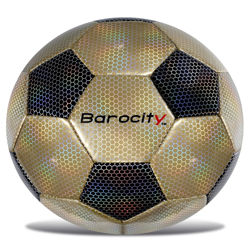 Barocity Classic Black and Gold Size 3 Soccer Ball - Premium Outdoor and Indoor with Reflective Iridescent Rainbow Hex Pattern, Perfect Practice Kids for Boys and Girls