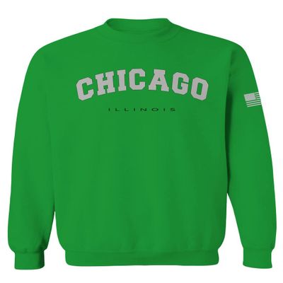 0478. Vintage Graphic City of Chicago Illinois Fonts Men's Crewneck Sweatshirt (Irish Green Medium)