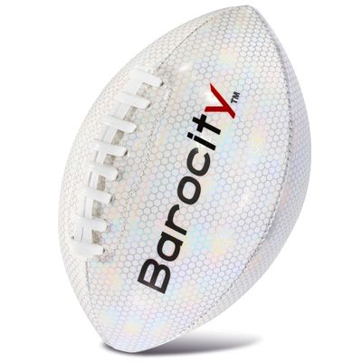 Barocity Football Premium Boy and Girl Official Match Ball with Reflective Iridescent Rainbow Hex Pattern, Durable Indoor, Outdoor, Training Practice Game Playtime Size 3 White