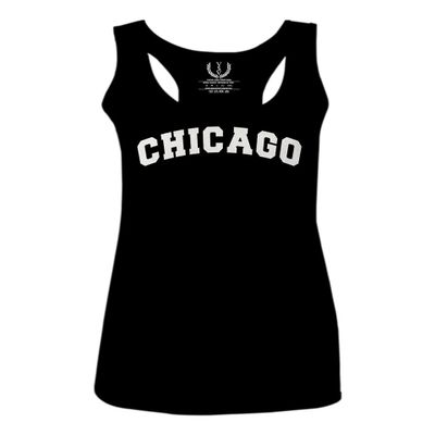 0478. Vintage Graphic City of Chicago Illinois Fonts Women's Tank Top Racerback (Black, Medium)
