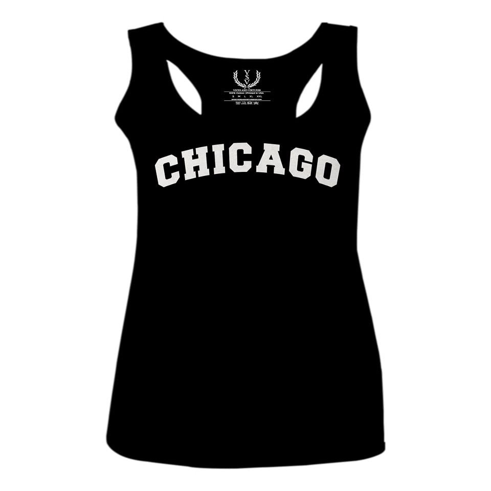 0478. Vintage Graphic City of Chicago Illinois Fonts Women's Tank Top Racerback (Black, Medium)