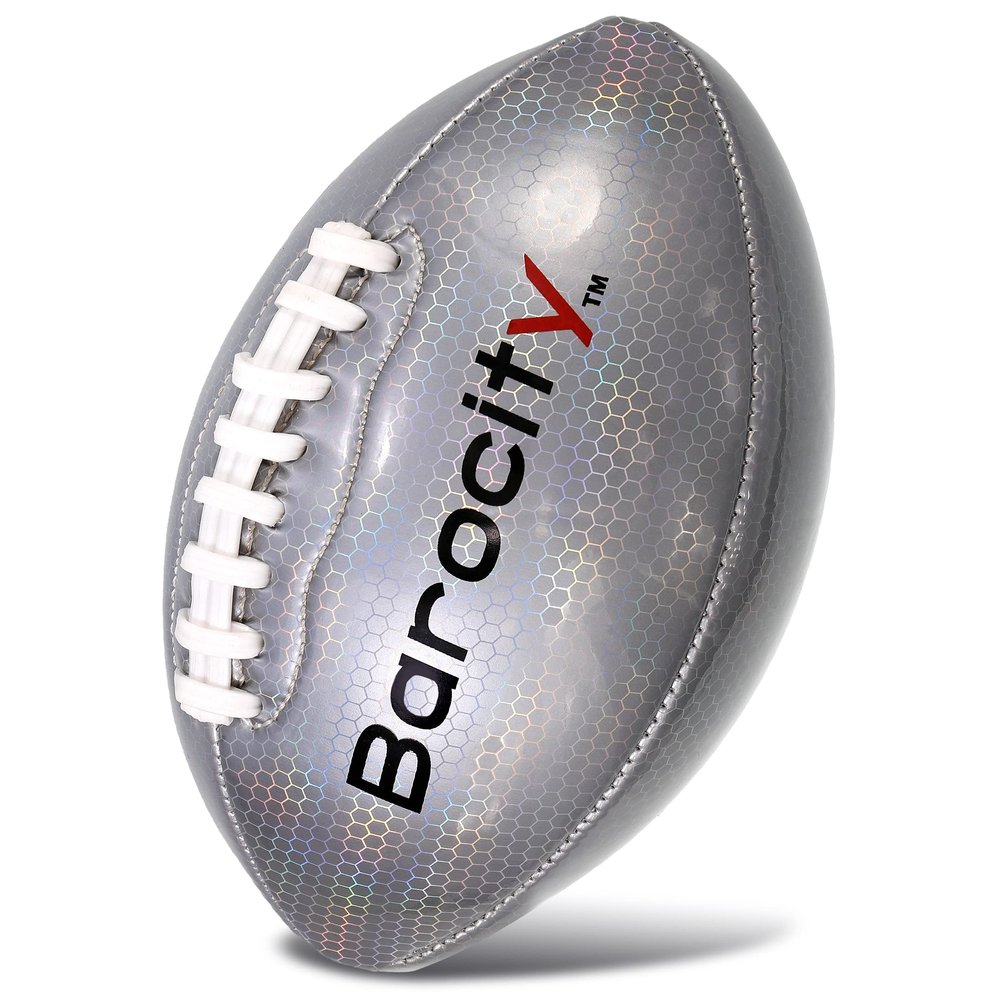 Barocity Football Premium Boy and Girl Official Match Ball with Reflective Iridescent Rainbow Hex Pattern, Durable Indoor, Outdoor, Training Practice Game  Size 3 Silver