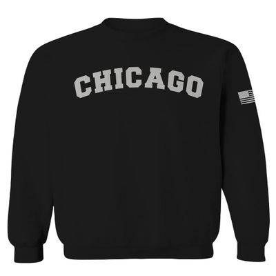 0478. Vintage Graphic City of Chicago Illinois Fonts Men's Crewneck Sweatshirt (Black Large)