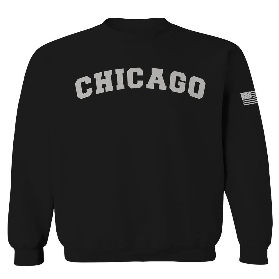 0478. Vintage Graphic City of Chicago Illinois Fonts Men's Crewneck Sweatshirt (Black Large)