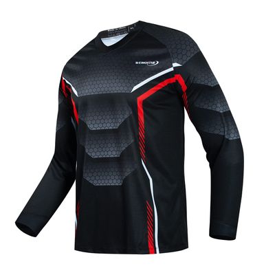 Weimostar Men's Cycling Jersey Long Sleeve MTB T Shirt Mountain Bike Motorcycle Bicycle Clothing Black Red Size M
