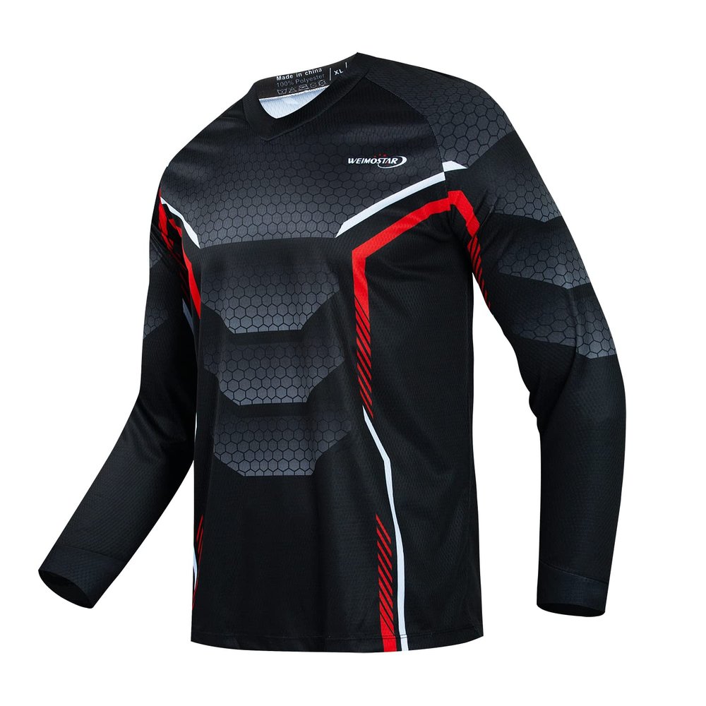 Weimostar Men's Cycling Jersey Long Sleeve MTB T Shirt Mountain Bike Motorcycle Bicycle Clothing Black Red Size M