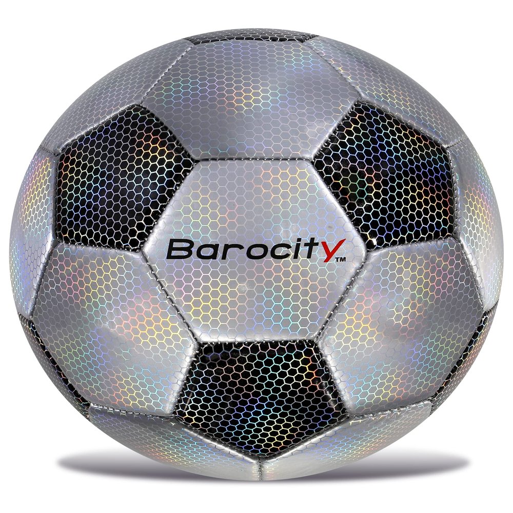 Barocity Black & Silver Size 4 Soccer Ball - Premium Kids Soccer Ball with Reflective Iridescent Rainbow Hex Pattern, Outdoor & Indoor Soccer Training Ball, Soccer Practice Ball for Boys and Girls