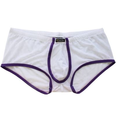 renvena Mens See Through Mesh Sports Bulge Pouch Boxer Briefs Shorts Athletic Swim Trunks Gym Clubwear White Large