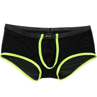 renvena Mens See Through Mesh Sports Bulge Pouch Boxer Briefs Shorts Athletic Swim Trunks Gym Clubwear Black Large
