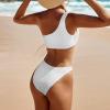 Muteiki Women Two Piece Bikini Swimsuits High Waist Solid One Shoulder Textured Swimwear Women Swimsuit Women Bathing Suits Set s/White/Large view 2