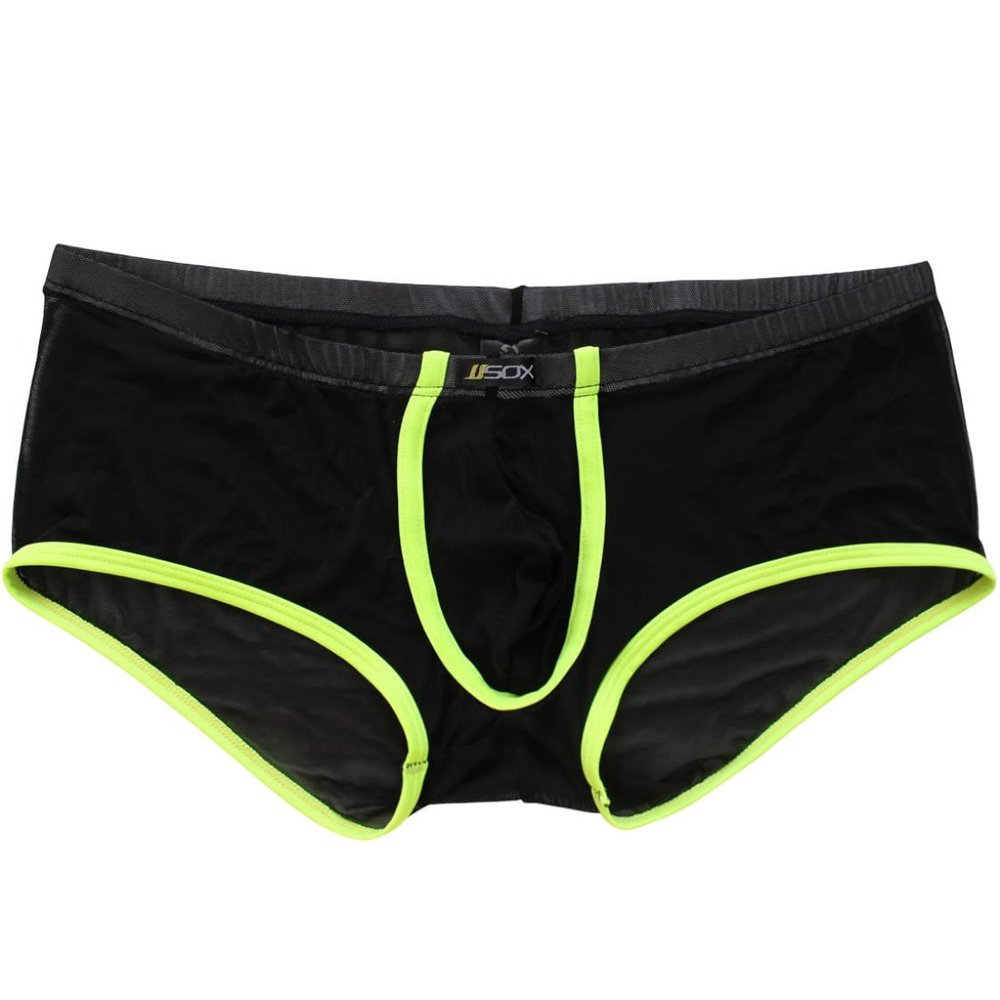 renvena Mens See Through Mesh Sports Bulge Pouch Boxer Briefs Shorts Athletic Swim Trunks Gym Clubwear Black Medium