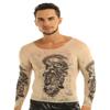 Nikiikoo Men's Sports Long Sleeve Elastic Cycling Fitness T-Shirt Fake Tattoo Tribal Inspired Print Tops Nude One Size view 4