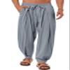 Gafeng Mens Linen Yoga Pants Elastic Waist Drawstring Summer Beach Loose Fit Casual Tapered Trousers Gray view 1