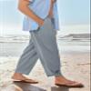 Gafeng Mens Linen Yoga Pants Elastic Waist Drawstring Summer Beach Loose Fit Casual Tapered Trousers Gray view 2