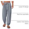 Gafeng Mens Linen Yoga Pants Elastic Waist Drawstring Summer Beach Loose Fit Casual Tapered Trousers Gray view 4