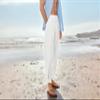 Gafeng Mens Linen Yoga Pants Elastic Waist Drawstring Summer Beach Loose Fit Casual Tapered Trousers White view 4