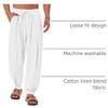 Gafeng Mens Linen Yoga Pants Elastic Waist Drawstring Summer Beach Loose Fit Casual Tapered Trousers White view 4