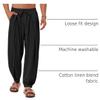 Gafeng Mens Linen Yoga Pants Elastic Waist Drawstring Summer Beach Loose Fit Casual Tapered Trousers Black view 4