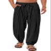 Gafeng Mens Linen Yoga Pants Elastic Waist Drawstring Summer Beach Loose Fit Casual Tapered Trousers Black view 1