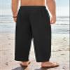 Gafeng Mens Linen Yoga Pants Elastic Waist Drawstring Summer Beach Loose Fit Casual Tapered Trousers Black view 3