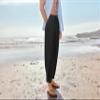 Gafeng Mens Linen Yoga Pants Elastic Waist Drawstring Summer Beach Loose Fit Casual Tapered Trousers Black view 4
