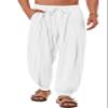 Gafeng Mens Linen Yoga Pants Elastic Waist Drawstring Summer Beach Loose Fit Casual Tapered Trousers White view 1