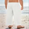 Gafeng Mens Linen Yoga Pants Elastic Waist Drawstring Summer Beach Loose Fit Casual Tapered Trousers White view 3