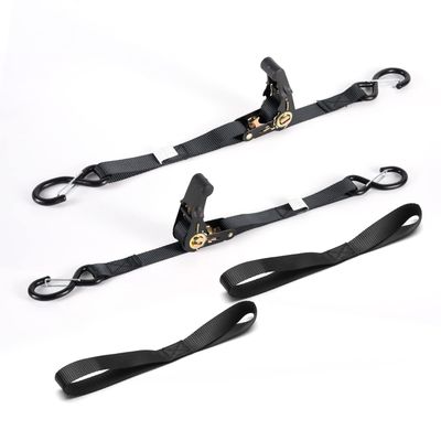 Boat Trailer Transom Ratchet Tie Down Straps Short with Latching Hooks and Soft Loop 2400 LBS, Safety Nylon Straps with Ratchet Buckle to Secure Transport Boat, Pontoon, Jet Ski, PWC, Kayak Motorcycle