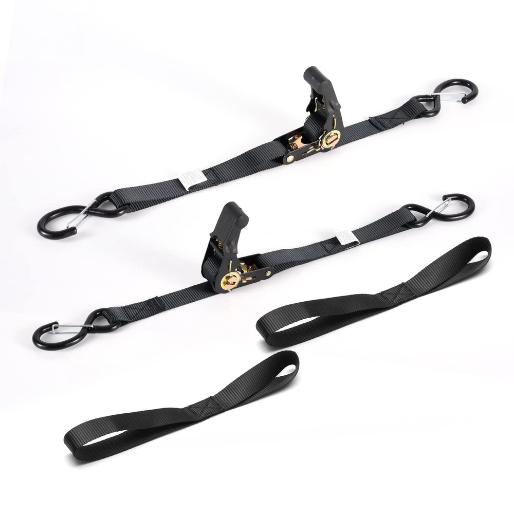 Boat Trailer Transom Ratchet Tie Down Straps Short with Latching Hooks and Soft Loop 2400 LBS, Safety Nylon Straps with Ratchet Buckle to Secure Transport Boat, Pontoon, Jet Ski, PWC, Kayak Motorcycle