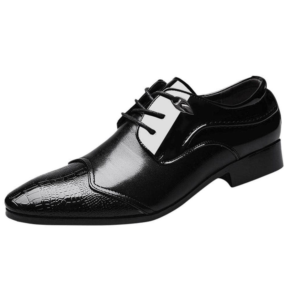 HINDOLA Men's Business Shoes Classic Black Patent Fashion Wedding Suit Shoes Leather Modern Formal Oxfords Lace Up Shoes for Men