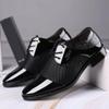 HINDOLA Men's Business Shoes Classic Black Patent Fashion Wedding Suit Shoes Leather Modern Formal Oxfords Lace Up Shoes for Men view 3