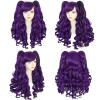 ANOGOL Hair Cap+Dark Purple Wig Costumes for Women Long Curly Wig With 2 Curly Ponytails Purple Lolita Wigs for Cosplay Halloween Costume Party for Women view 4