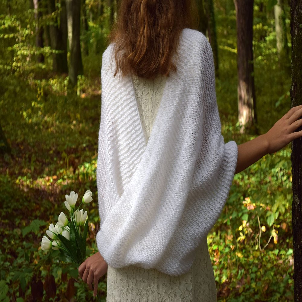 Wedding cape shawl Knit wedding wrap mohair bridal scarves poncho ivory white bridal cape women scarf shrug shoulder cover up Knitted stole (ivory)