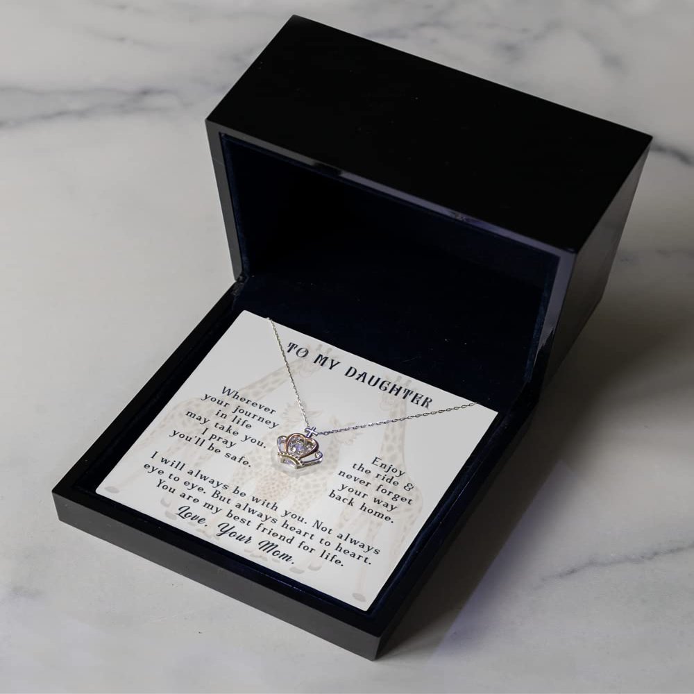zapbest Crown Pendant Necklace Luxury Box My Daughter Necklace, Birthday Necklace for Daughter, Graduation Gift Necklace, Necklace from Mom, Mother, Crown P