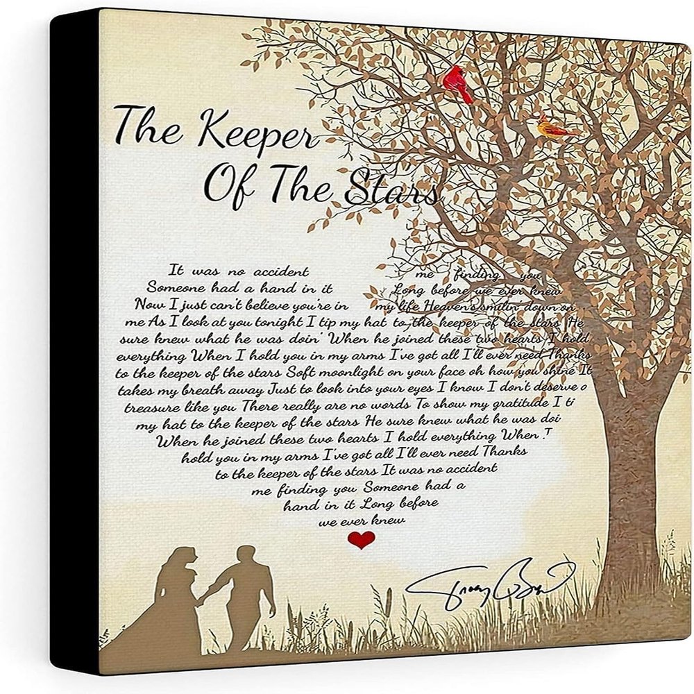 Cardinals Couple The Keeper Of The Stars Lyric Song Wall Art Decor Home Signs Canvas Print- Painting Framed Canvas Gallery Wraps Depth 1.25 inches - Printed in the US