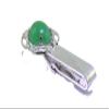 1 2/3 INCH 12x10 OVAL GREEN JADE CABOCHON GEM SILVER COLOR TIE CLIP BAR EPTT544 view 1