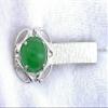 1 2/3 INCH 12x10 OVAL GREEN JADE CABOCHON GEM SILVER COLOR TIE CLIP BAR EPTT544 view 2