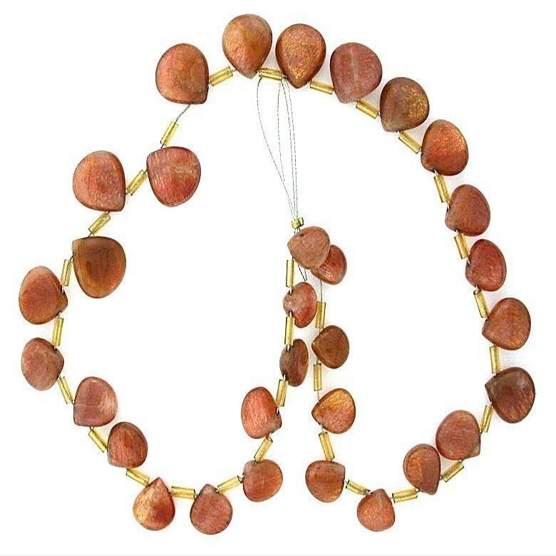 112.95 Carats 30 Sunstone Heart Bead Gem 13 Inch Strand Closeout Priced EQFB2