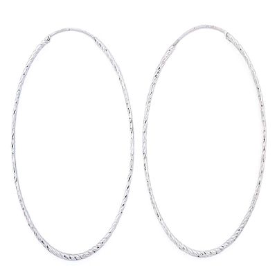 2 1/3 Inch Hoop Diamond Cut Brilliant Effect Pair Earrings Sterling Silver PSE40