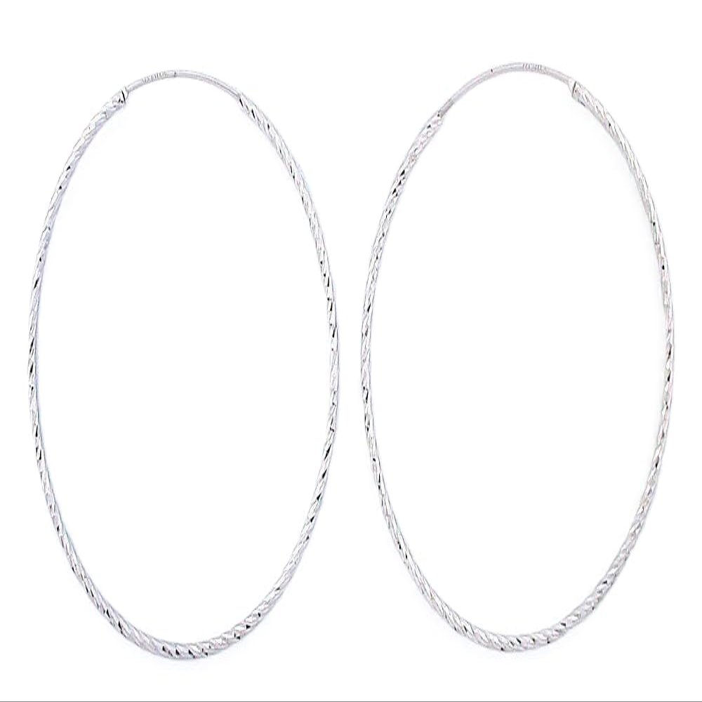 2 1/3 Inch Hoop Diamond Cut Brilliant Effect Pair Earrings Sterling Silver PSE40