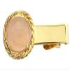 2 INCH 18x13 OVAL ROSE QUARTZ GEMSTONE CAB GOLD COLOR ROPE TIE CLIP BAR EPTT255 view 1