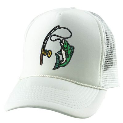 ALLNTRENDS Fish Embroidered Trucker Hat Summer Fishing Graphic Cap (White)