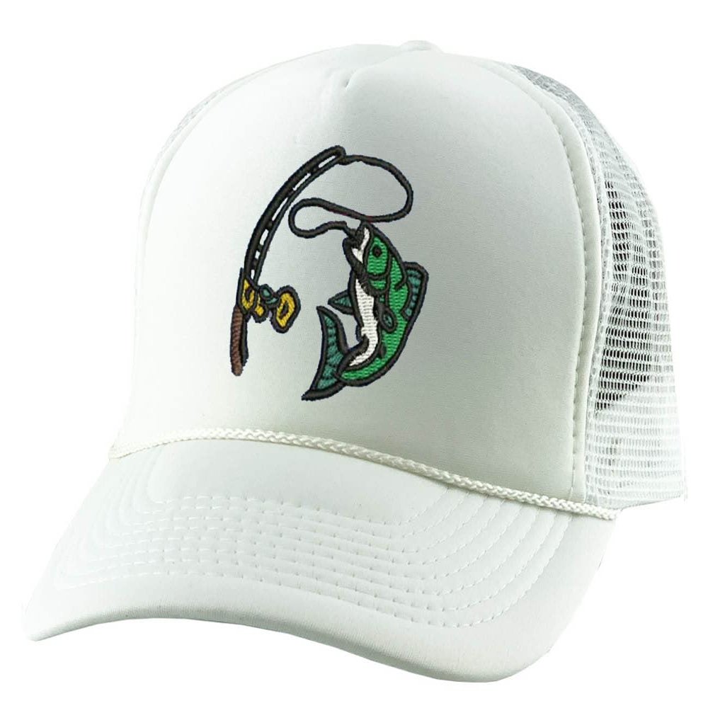 ALLNTRENDS Fish Embroidered Trucker Hat Summer Fishing Graphic Cap (White)