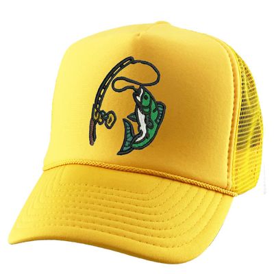 ALLNTRENDS Fish Embroidered Trucker Hat Summer Fishing Graphic Cap (Gold)